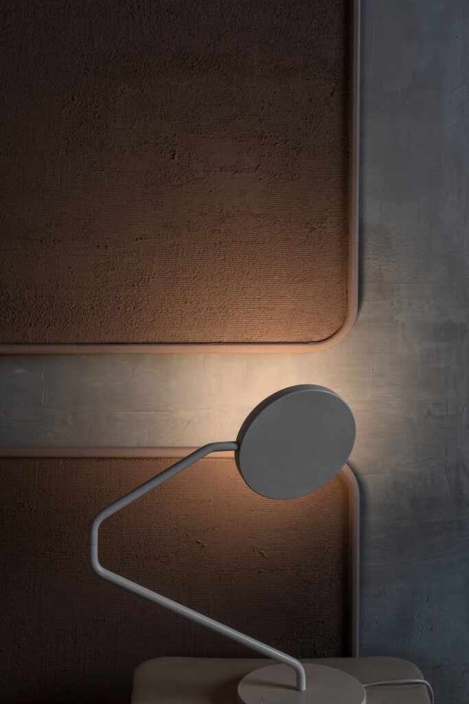 Fuorisalone in Milan, 2019, Matteo Brioni's cacao colour clay finishing plaster on Arazzi panels by Marialura Rossiello Irvine, photo by Nathalie Krag